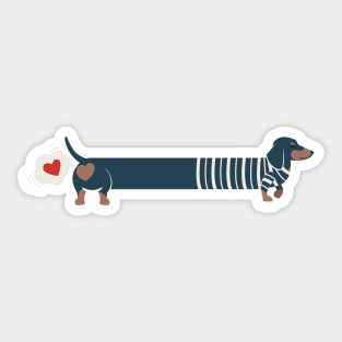 Dachshunds long love // neon red hearts scarves sweaters and other Valentine's Day details nile blue and brown funny weiner dog puppy Sticker